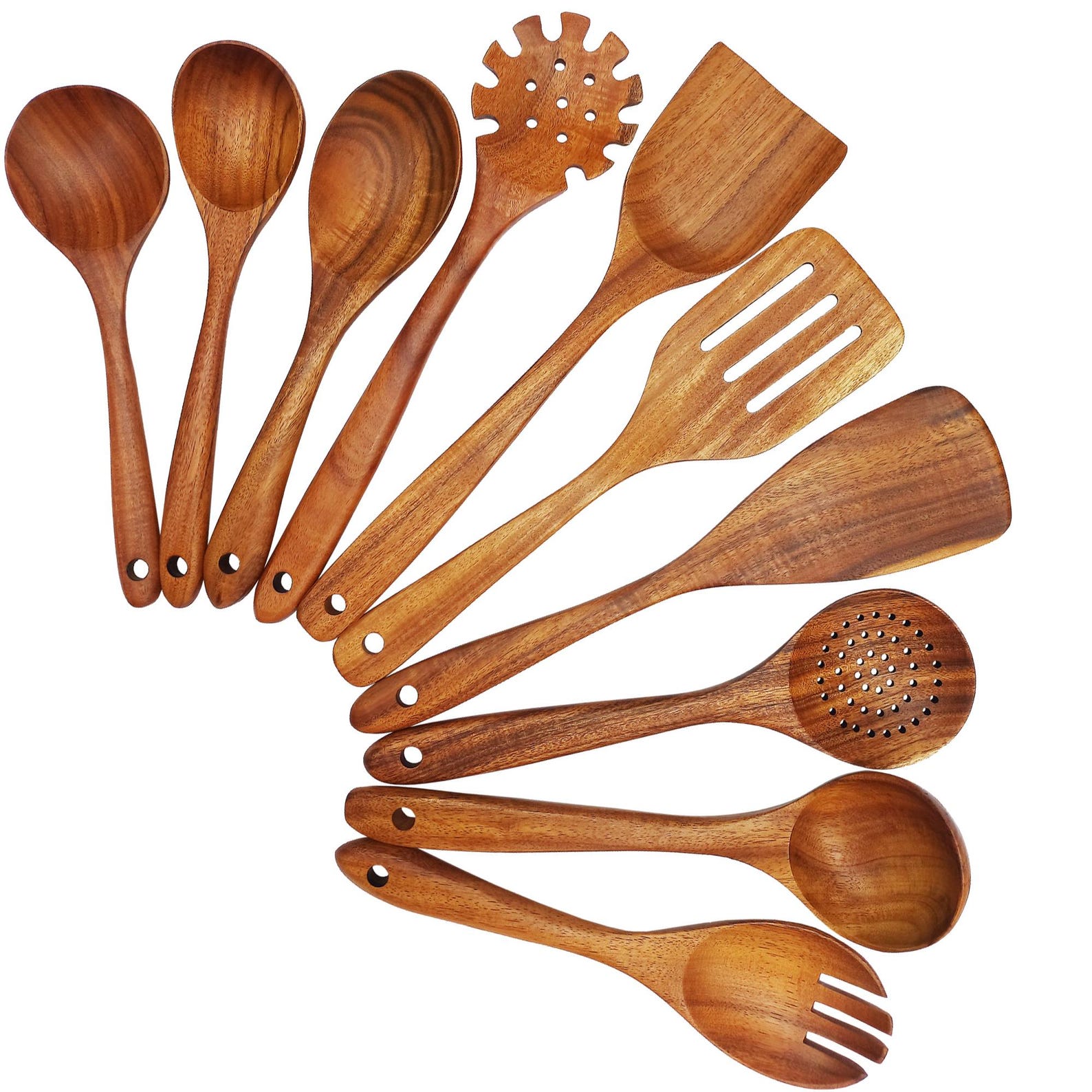 Image of 10 Piece Teak Wood Kitchen Utensil Set