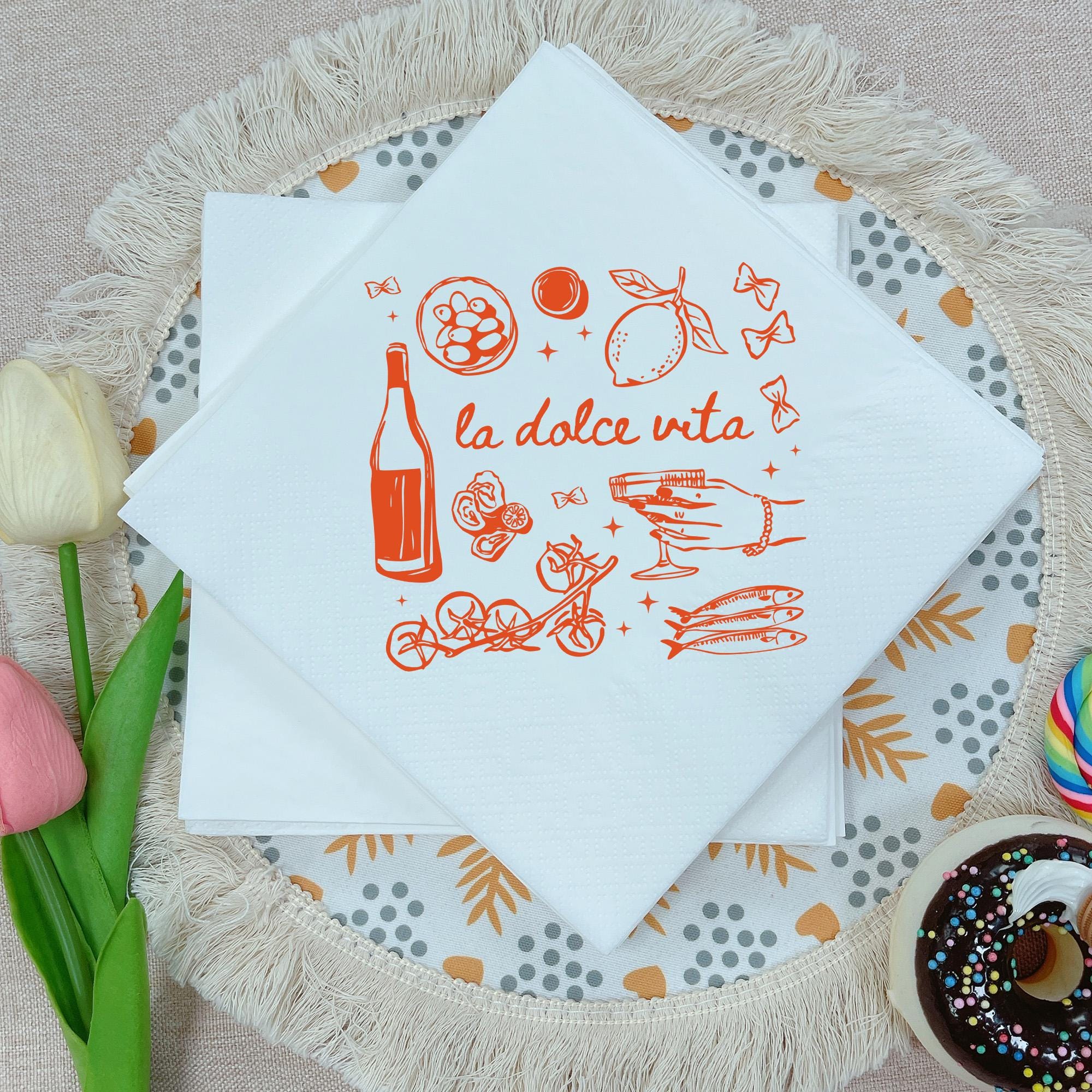 Bridal Shower Summer Bachelorette Napkins, Italian Wedding Cocktail, Pizza Bar Napkins,  Bachelorette Napkins, Cocktail Beach Napkins
