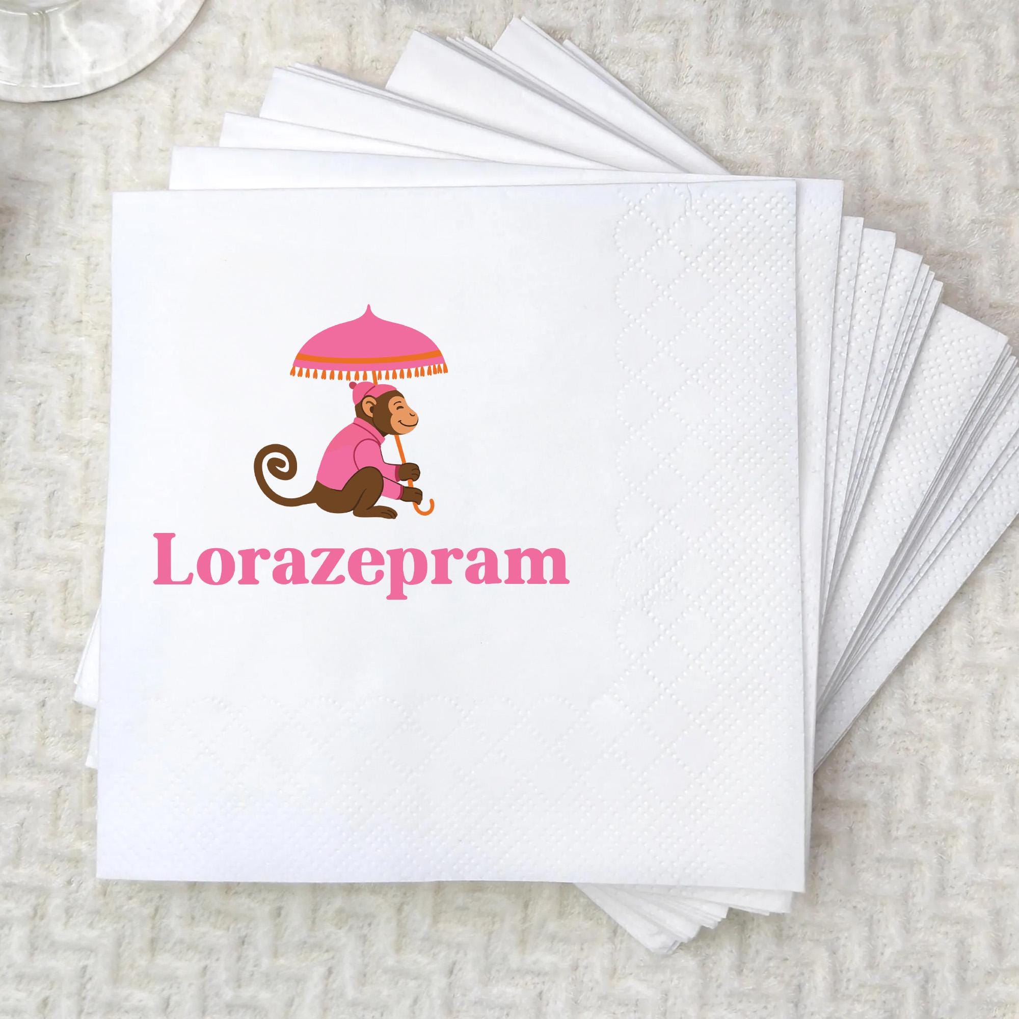 Piper White Lotus Beverage Napkins, Preppy Monkey Napkins, White Lotus Cocktail Napkins, Bachelorette Gift, Southern Kitchen Decor Gift