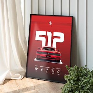 Ferrari 512 Poster, Kunstdruck Poster, Super Car Print, Hyper Car Poster, Ferrari Poster, Wanddekoration, Autodruck, Garagendekor, A1 Auto Poster