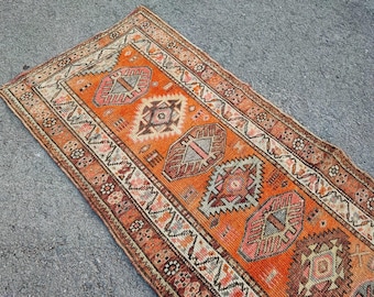 2&#39;10 x 14&#39;6 FT Long Vintage Runner Rug Hallway Rug, Kitchen Rug Entryway Rug Multi Color Oushak Runner Hand-knotted Carpet for Hallway