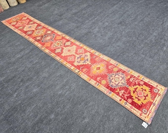 Colorful Bohemian Runner, 2x12 Pink and Orange Rug, Vintage Turkish Kilim Style, Long Entryway Rug, Farmhouse Decor