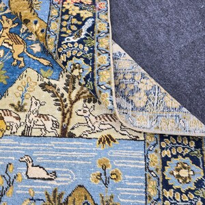 4x6 Blue Brown Traditional Oushak Area Rug Nature Pictorial
