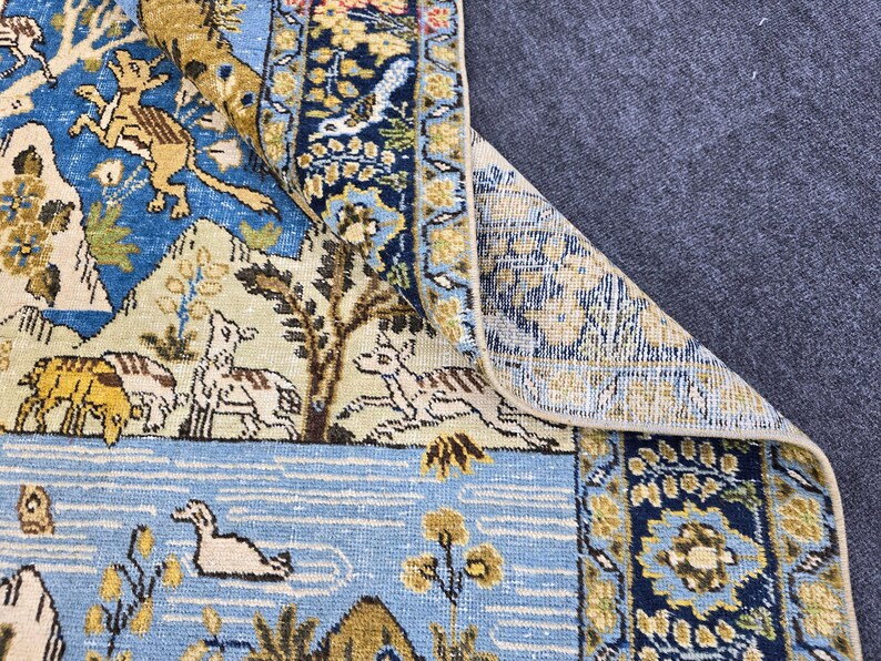 4x6 Blue Brown Traditional Oushak Area Rug Nature Pictorial