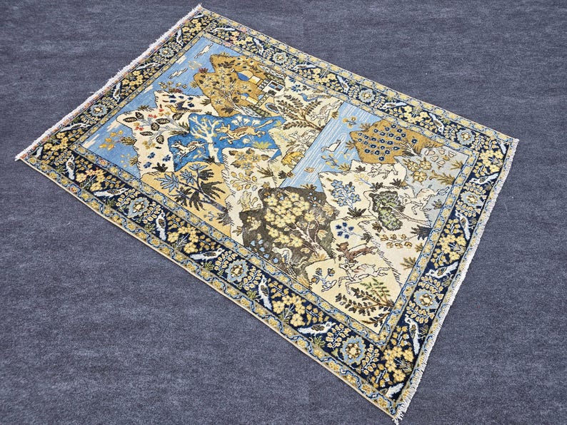 4 by 6 Ft Oriental Style Mountain Flower Nature Vintage Turkish Area Rug