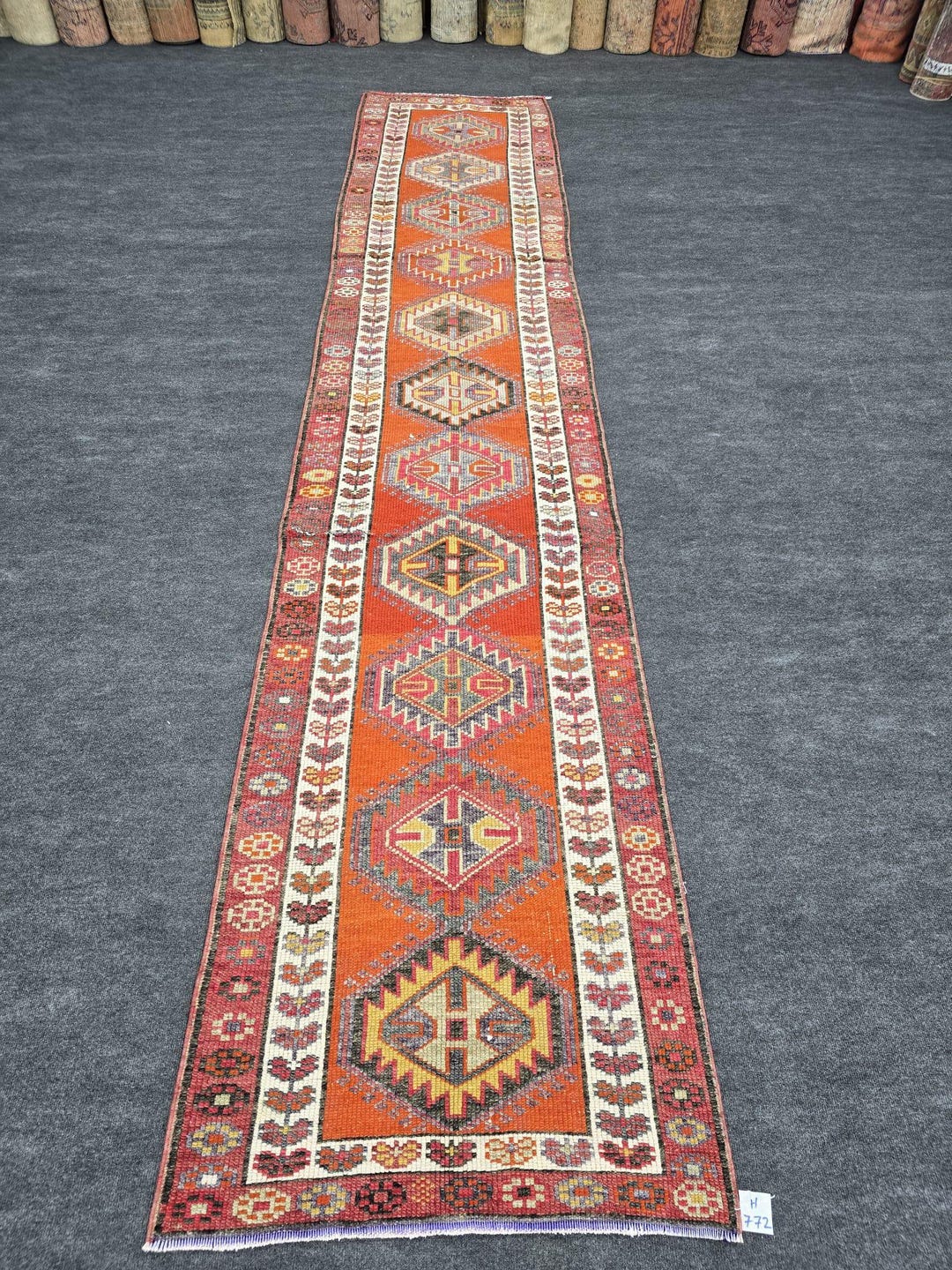 2x14 Ft Turkish Tribal Runner Rug, Vintage Hand Knotted Wool Rug ...