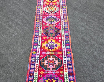 2&#39;5 x 12&#39;3 FT Vintage Runner Rug Hallway Rug Kitchen Rug Multi Color Oushak Runner Hand-knotted Carpet for Hallway Antique Runner