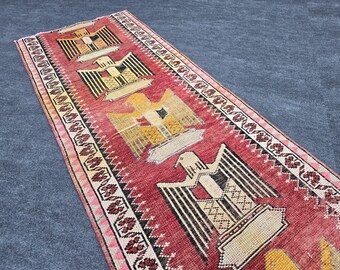 2&#39;10 x 13&#39;2 FT Multicolor Vintage Turkish Extra Long Runner Rug Antique Rug for Farmhouse Decor Genuine Wool Carpet  Antique Red Black Rug