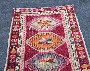 3'2 x 11'5 FT Vintage Extra Long Turkish Rug Runner Pink Orange Antique Rug for Farmhouse Decor Bohemian Runner Handwoven Carpet Antique Rug