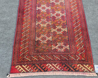 2x6 Ft Anatolian Turkish Runner Rug, Vintage Hand Knotted Wool Rug, Red Navy Authentic Boho Decor, Thin Hallway Yolluk