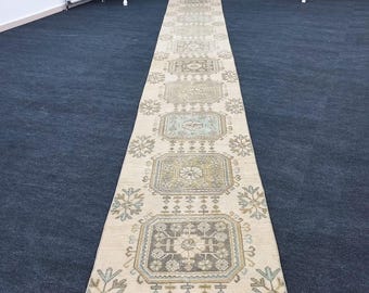 2'7x9'3 ft, TURKISK LÖPARE R3x31ft MATTA, Löpare Vintage matta, Handgjord matta, Heminredning Köksmatta, Hallmatta, Bleknad Löpare