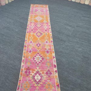 Orange Herki Rug Runner 3x14ft Herki Rug Runner Pink Rug Runner pastel color Rug Runner