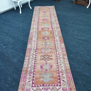 Herki Runner,VINTAGE HERKI RUNNER Rug,Herki Runner Rug, Oushak Handmade Wool,Yellow & Red Rug, Vintage Runner