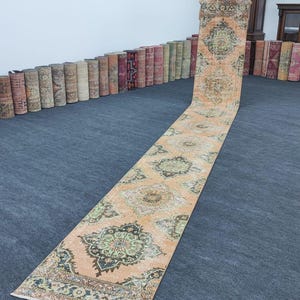 21ft Vintage Rug, Herki Rug, Runner Carpet, Turkish Rug, Antique Rug, Bronze Rug, Handmade Stair Rugs,