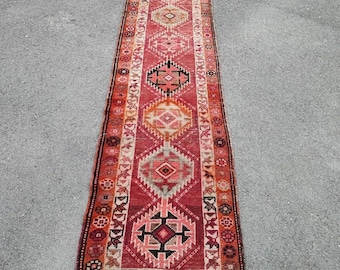 2&#39;10 x 12&#39;5 FT Multicolor Vintage Turkish Extra Long Runner Rug Genuine Wool Long Carpet Antique Rug for Farmhouse Decor Antique Red Rug