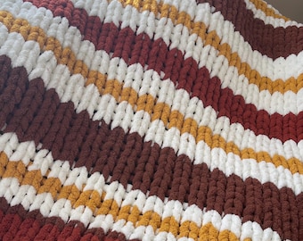 Grobstrick Chenille Decke • Boho Erdtöne, handgemacht