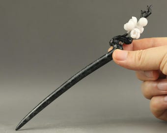 Handmade natural jade pendant hand carved statue flower hairpin pendant E08