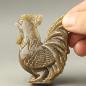 Handmade jade pendant hand carved statue bird rooster sculpture E07