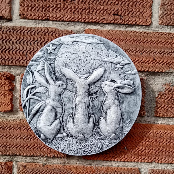 Moule En Latex Pour Créer Une Plaque Murale "Lièvre Contemplant La Lune" - Pour Ciment, Plâtre, Béton