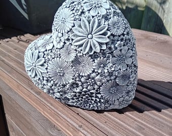 Love Heart, floral hightly detailed stone garden ornament