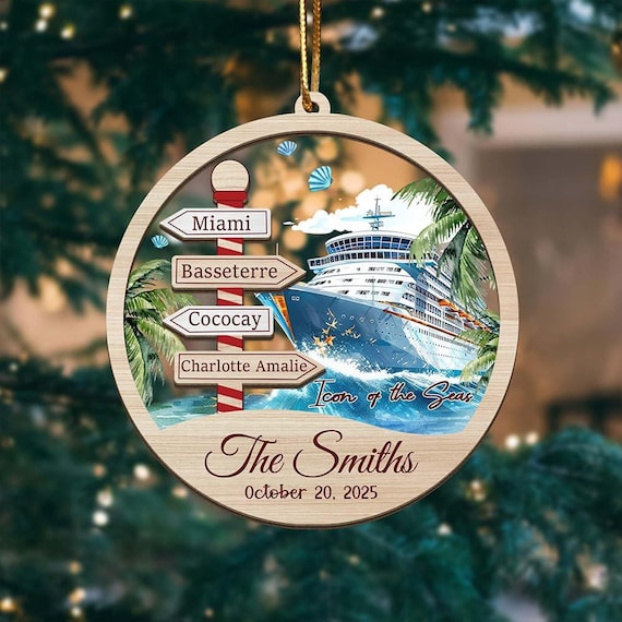 Personalized Cruise Ornament 2026, Custom Location Cruise Ship Gift, Vacation Keepsake for Cruise Lover, Family Christmas Ornament