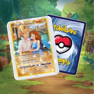Custom Photo Anime Themed Gift for Couple, Personalized Couple Poke Love Acrylic Card, Gamer Husband Present from Wife, Love Card Gifts.