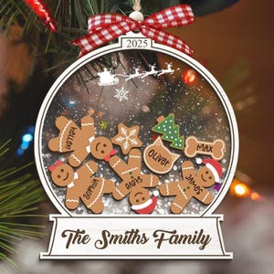 Personalized Gingerbread With Hat Family Christmas Ornament, Customized Cookie Ornament Gift for Christmas, Snow Globe Ornaments for Family
