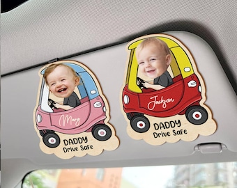 Custom Car Visor Clip Photo, Dad Car Visor Clip, Drive Safe Daddy Gift, New Dad from Baby, 1st Time Dad Gift from Wife, Father's Day Gift