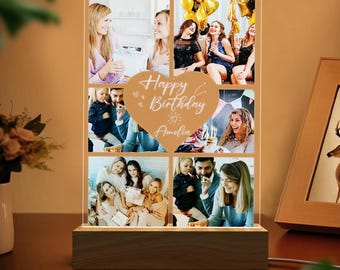 Personalized Birthday Gift | Custom Photo Collage LED Lamp | Happy Birthday Acrylic Night Light | Personalized Name Gifts for Her