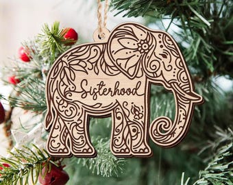 Sisterhood Elephant Ornament 2026, Friendship Gifts for Women Best Friend Sister Coworker, Wooden Christmas Tree Decor with Story Card