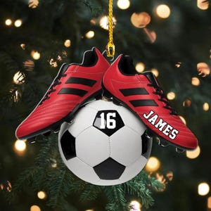 Personalized Soccer Ornament, Custom Soccer Cleats Gift, Soccer Boy Christmas Decor, Football Player Keepsake, Youth Team Soccer Gift