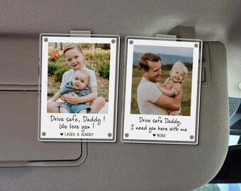 Custom Photo Car Visor Clip – Personalized Drive Safe Gift for Dad, Custom Car Accessory Keepsake, Father’s Day Gift Idea