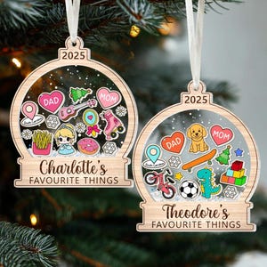 Personalized Shaker Christmas Ornament, Custom Favorite Things Ornament, 3-Layer Wood & Acrylic or Clear Acrylic Decoration, Kids Gift