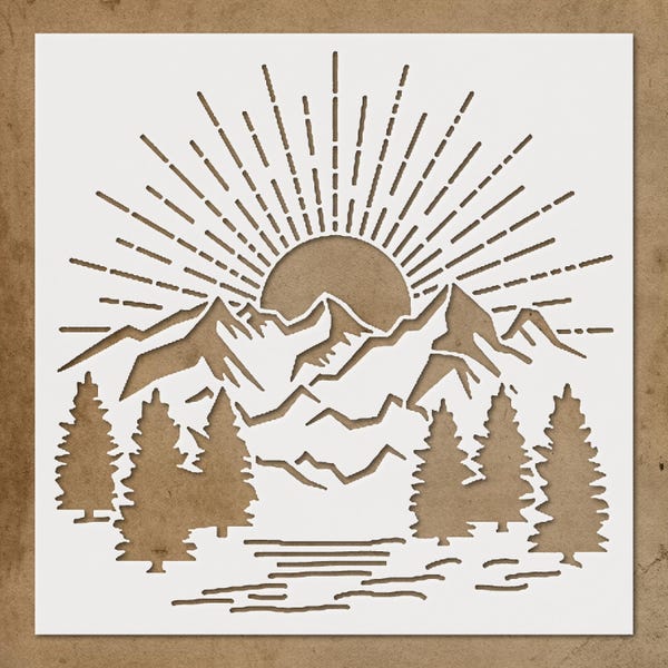 Plantilla de plástico transparente de montaña: plantilla reutilizable para manualidades DIY, arte mural y decoración del hogar.