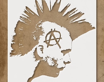 Punk Figure Stencil with Spikes and Anarchy Hairstyle for Creative Art Projects
