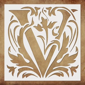 Reusable Plastic Stencil Letter Initial V - 8x8 Inch Design