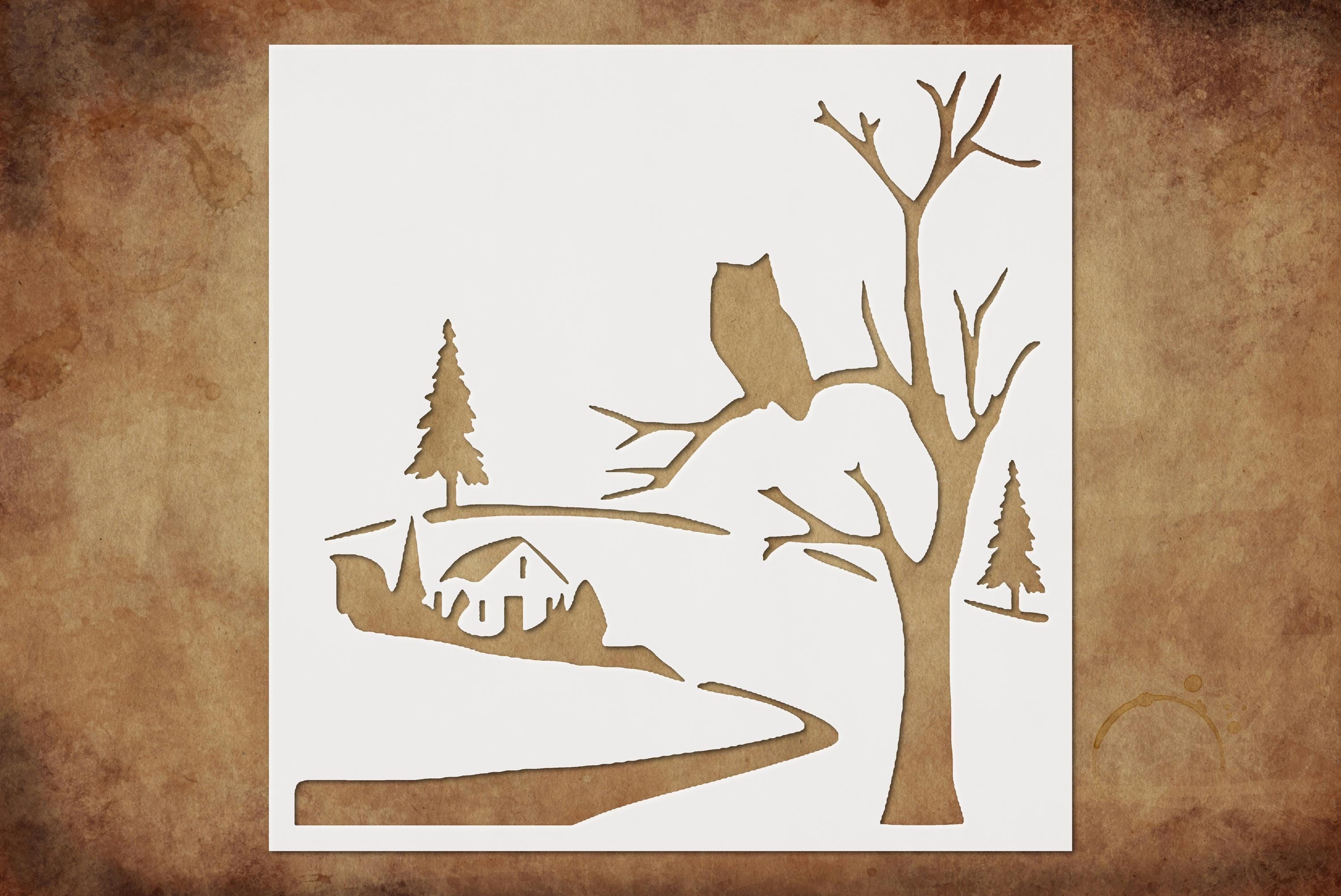 Stencil Village owl, Plastic Reusable (8x8 inch)