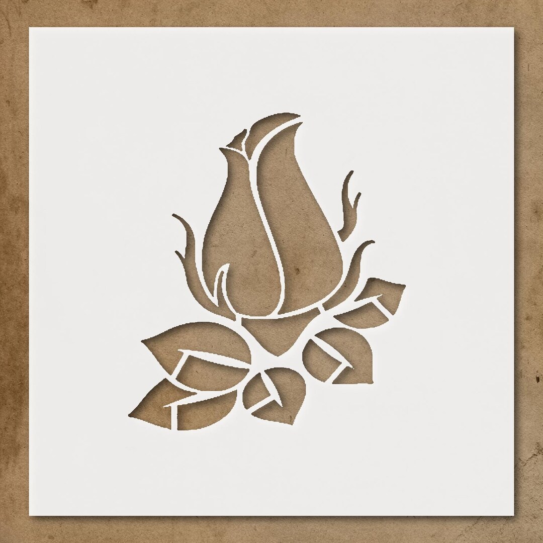 Rose and Stylized Leaves Stencil Design for Floral Crafts and Home ...