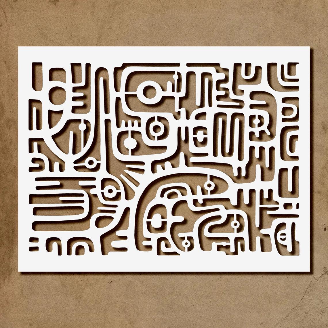 Abstract Black and White Linocut Design Stencil Template Reusable for ...