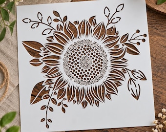 Bold Black Sunflower Stencil for Artistic Wall Decor  Unique Gift Idea