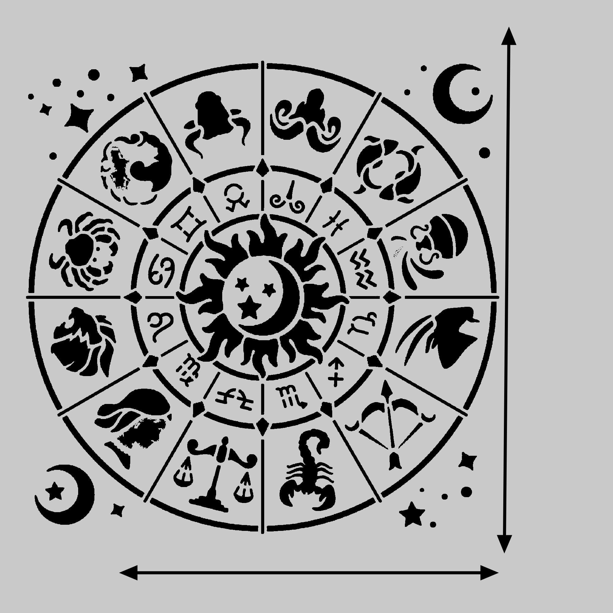 Zodiac Custom Zodiac Circle Stencil Template for DIY Crafts, Astrology Wall Art ...