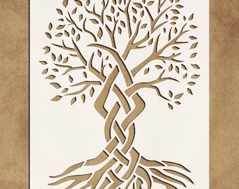 Celtic Tree Stencil – Reusable Decorative Tree with Roots Template for DIY Crafts, Walls, Furniture, and Fabric Painting