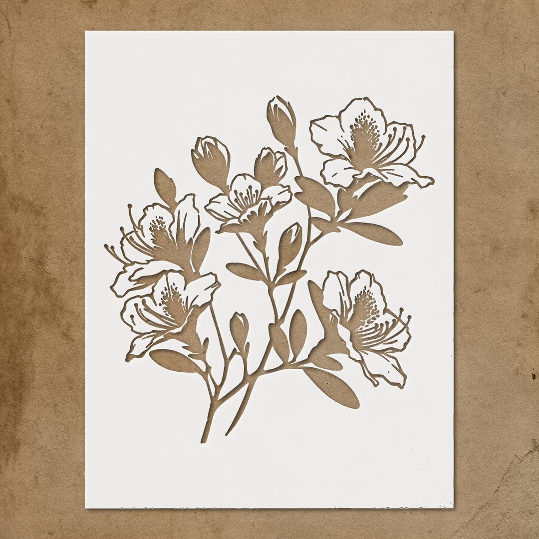 Azalea Flower Stencil Template - Reusable Floral Design for Wall Art ...