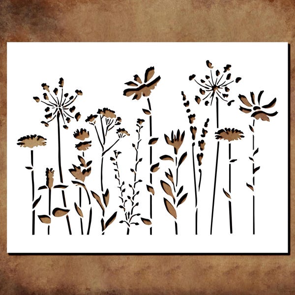 Floral Wall Painting Stencil Meadow Flowers Design Reusable Template for DIY Home Decor