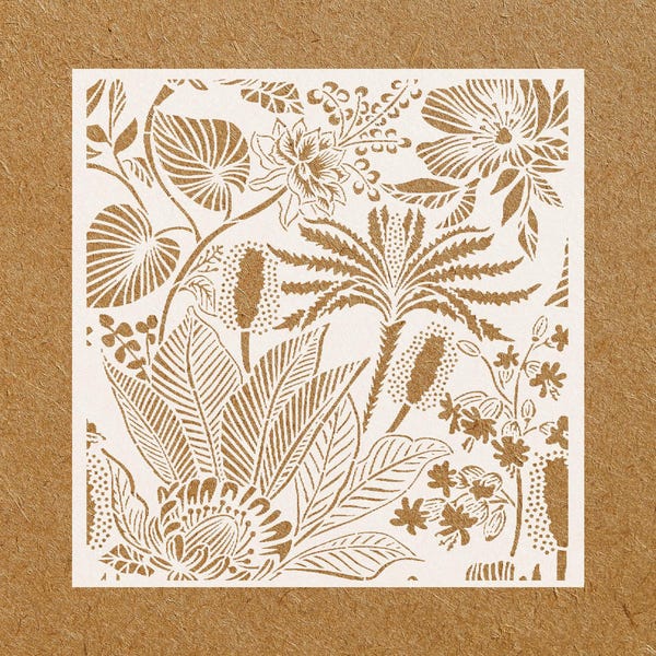 Plantilla de hojas y flores de jungla tropical para arte mural, pintura de muebles, scrapbooking y manualidades de bricolaje.