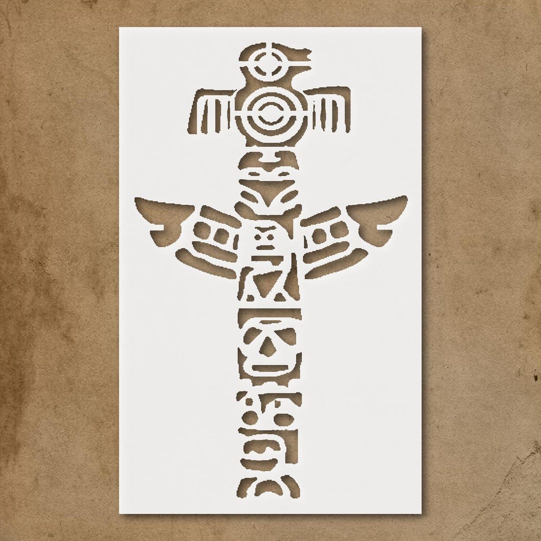 Stylized Totem Pole Stencil Art for Unique Home Décor Tribal