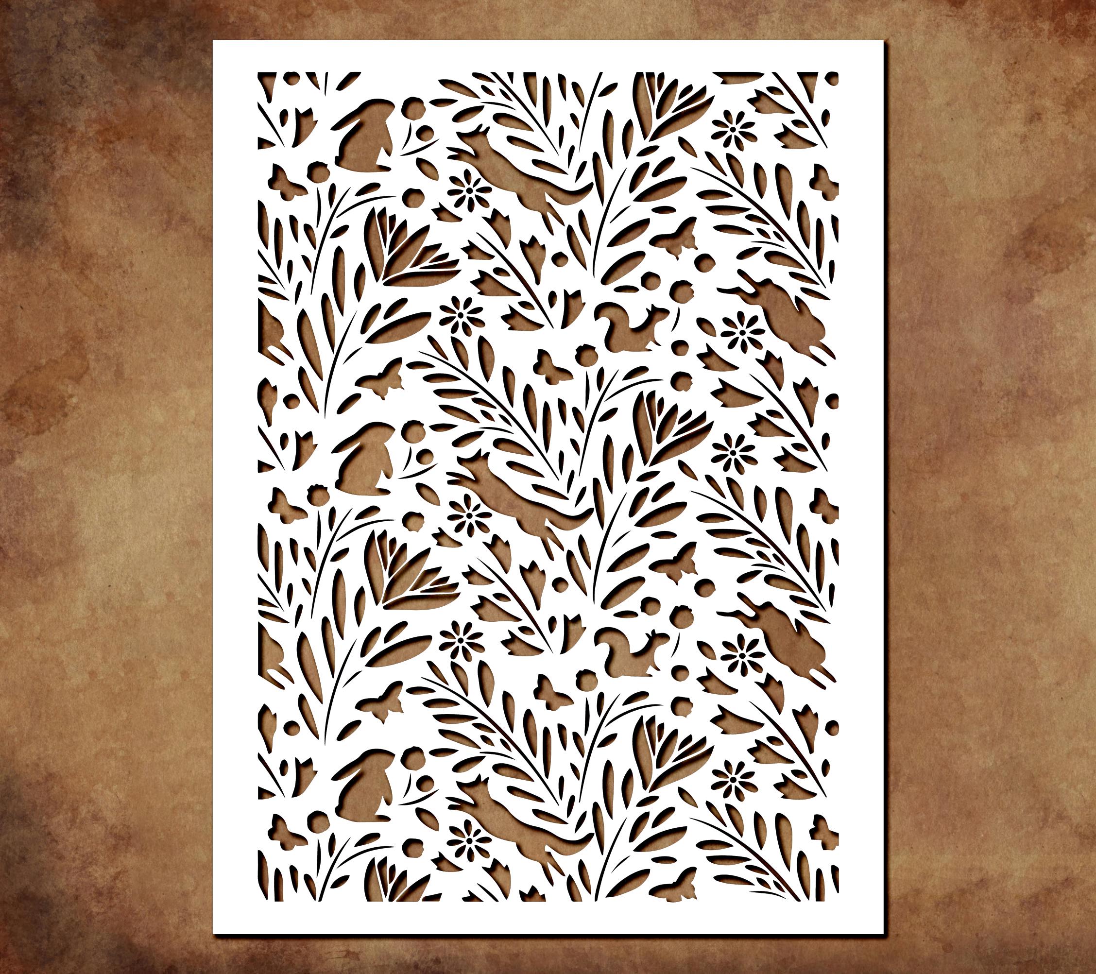 Forest Animals and Foliage Stencil - Reusable Woodland Pattern Template for DIY Crafts, Walls, and Furniture