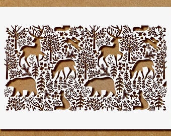 Forest Friends Wall Stencil – Deer, Bear, Rabbit, and Fox – Reusable Woodland Animal Stencil Template – Large Wall Stencils for Painting
