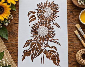 Sunflower Stencil Template Reusable - Floral Design, DIY Crafts, Home Decor Accents, Nursery