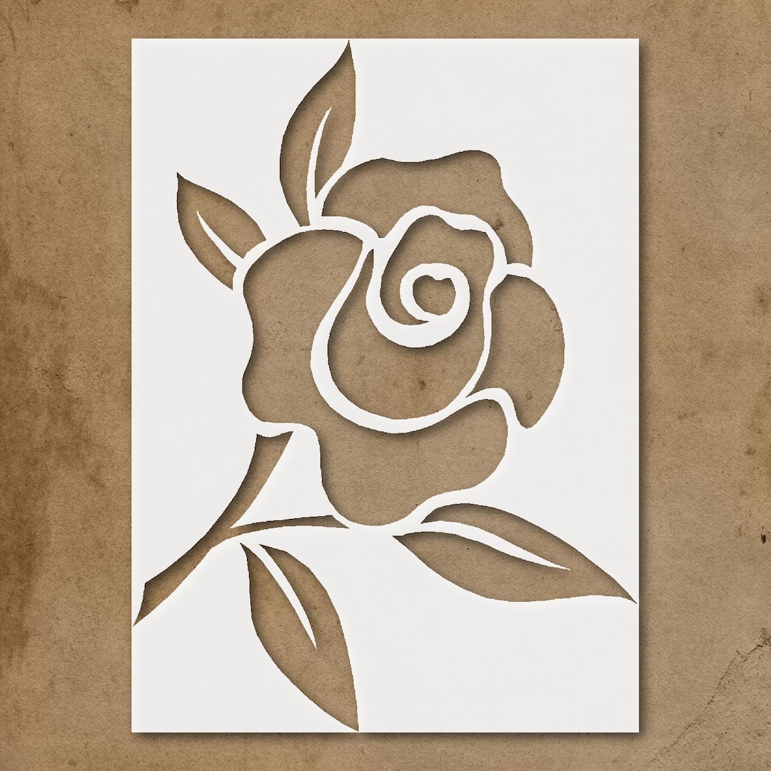 Rose Stencil With Detailed Petals and Leaves for Crafting and Home ...